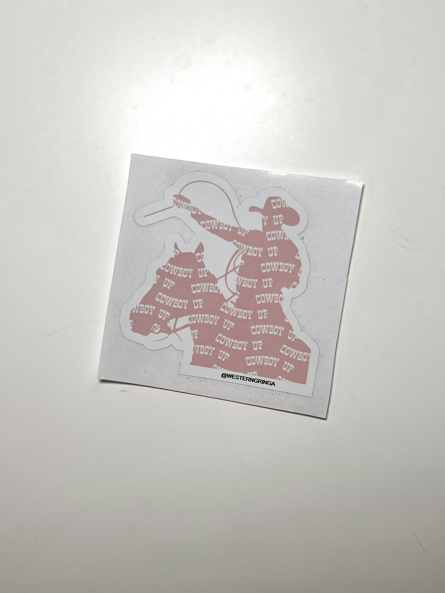 pink/white cowboy up sticker
