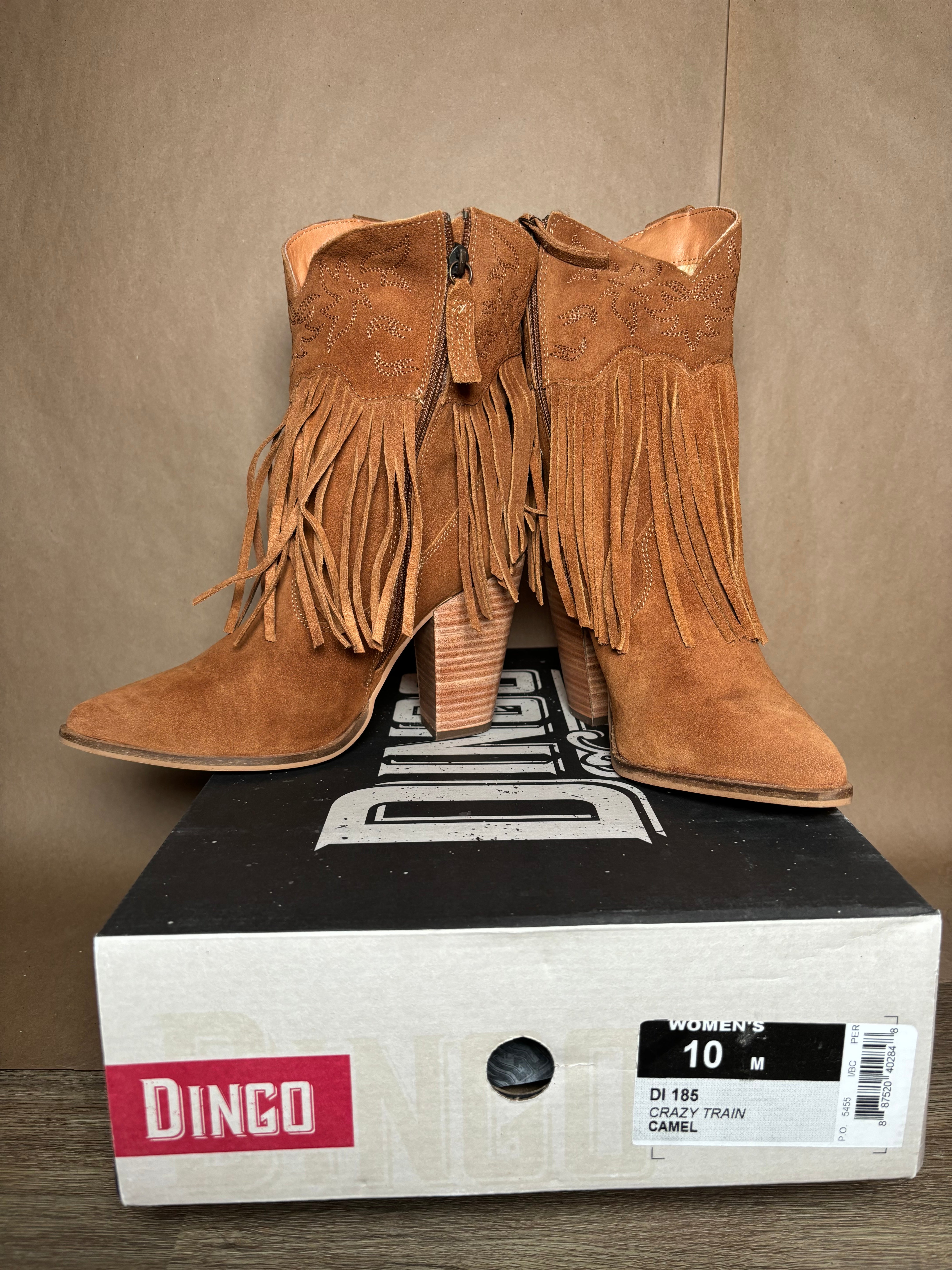 DINGO size 10 Crazy Train Camel Fringe boots NEW IN BOX Western Gringa