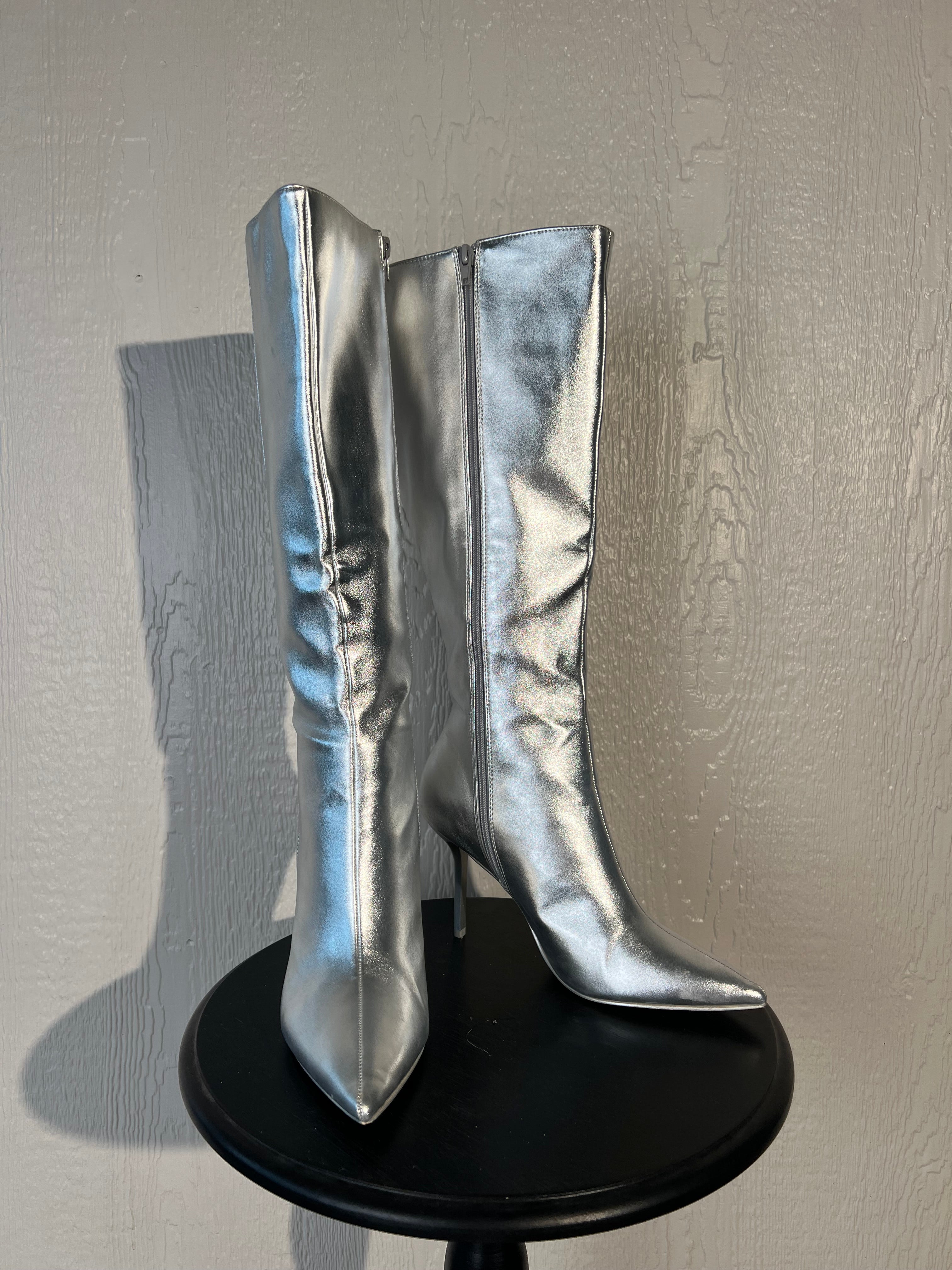 Fashion Nova size 9.5 silver heeled boots GENTLY USED