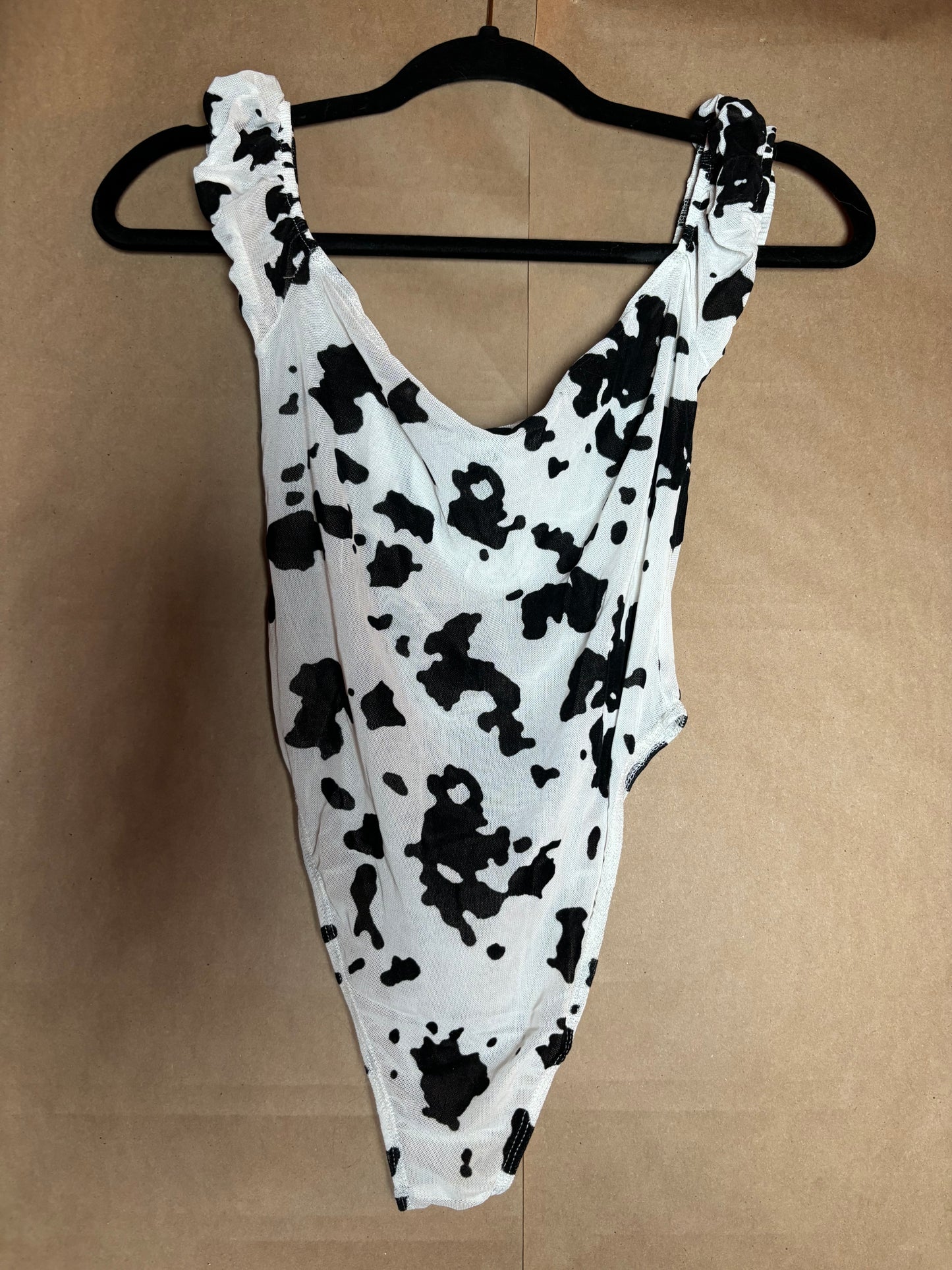 Motel size small cow print body suit off the shoulder GENTLY USED