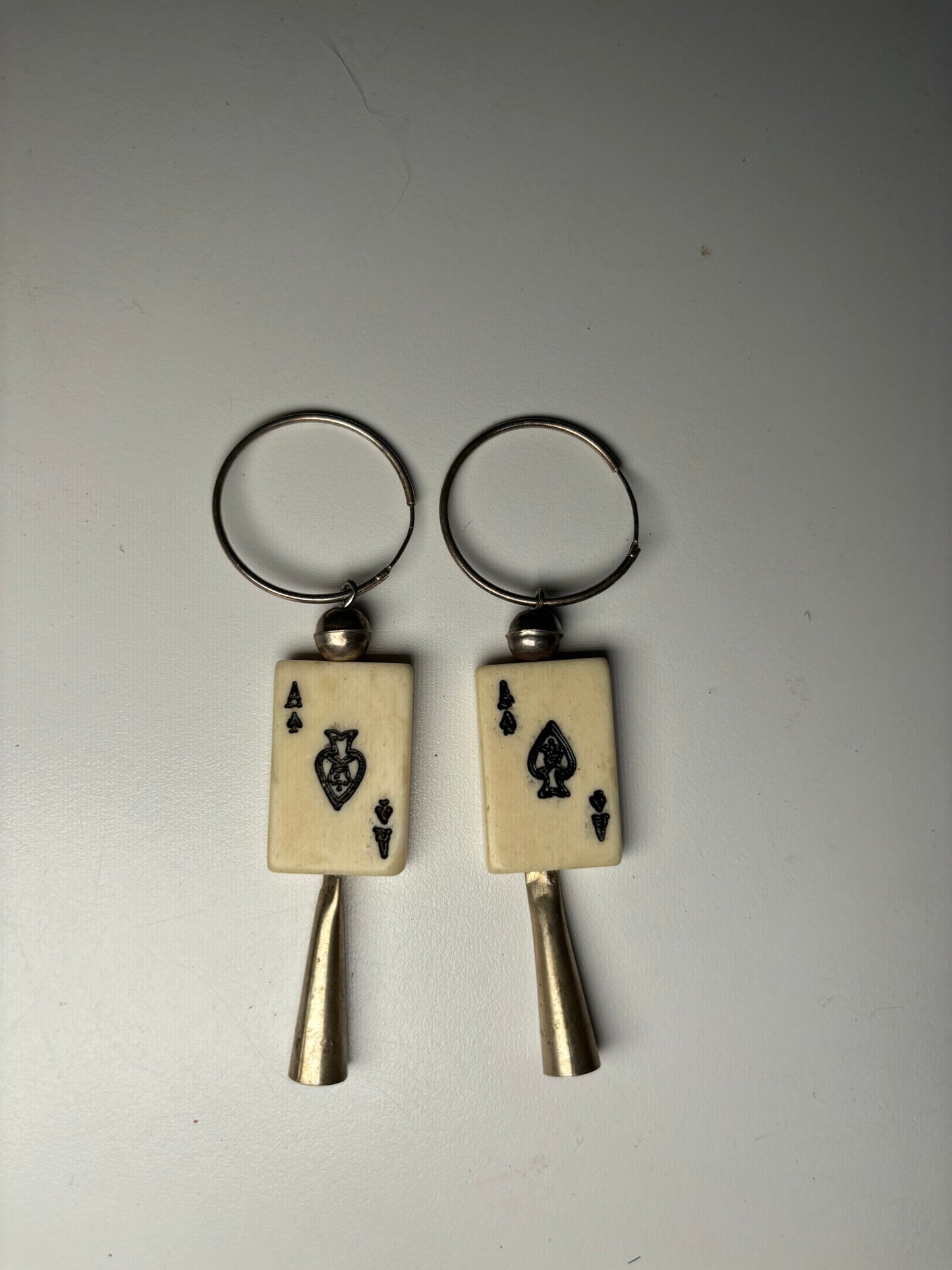 Genuine Buffalo bone Ace of Spade card earrings