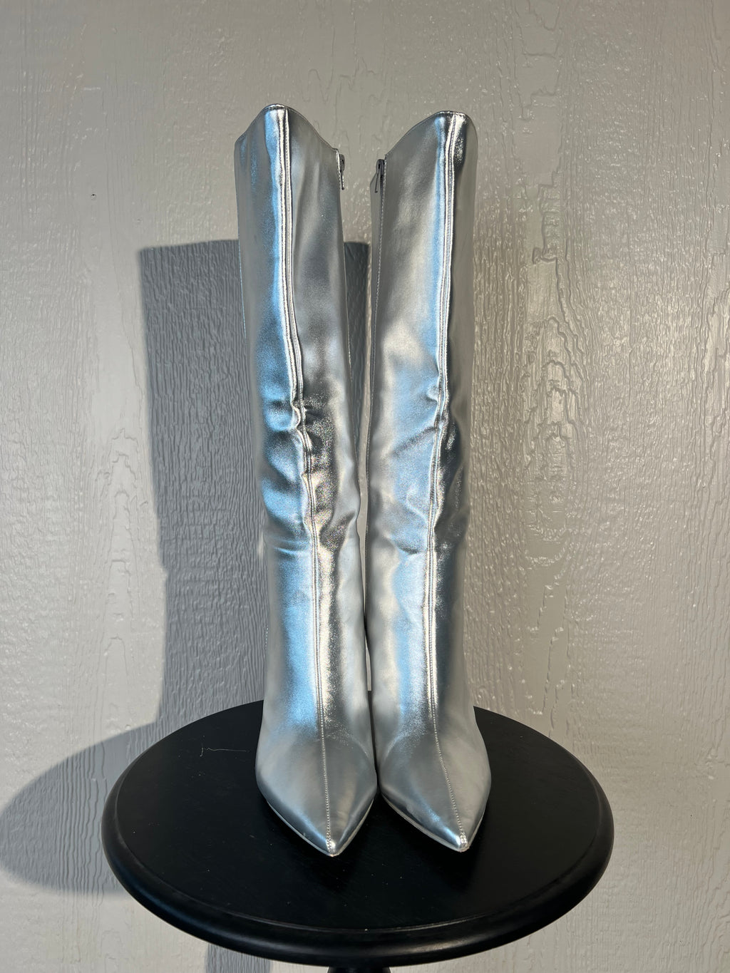 Fashion Nova size 9.5 silver heeled boots GENTLY USED