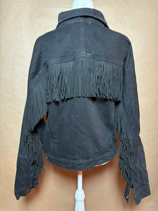 Han & Feng size xlarge denim fringe jacket LIKE NEW