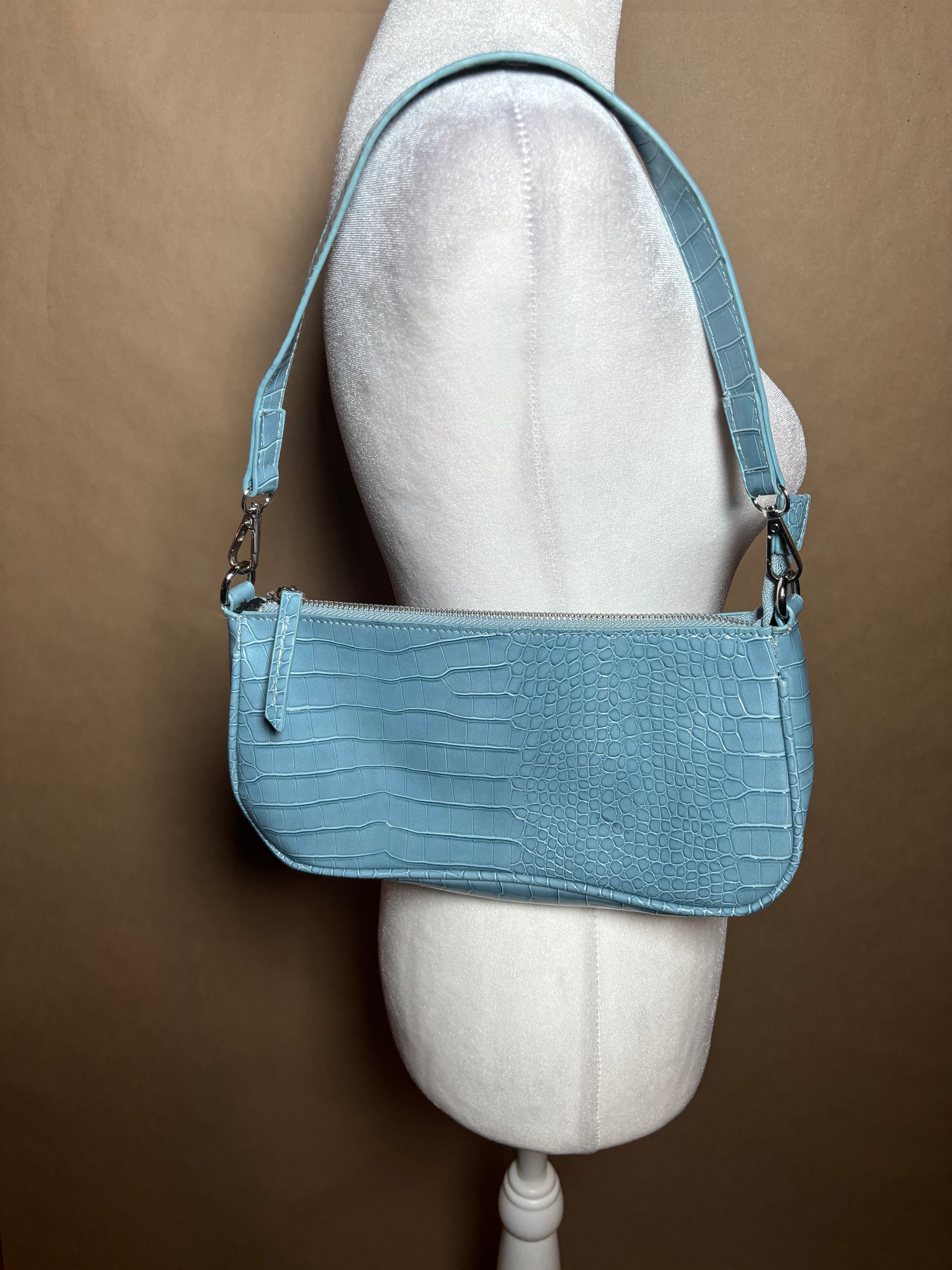 Pretty Little Thing faux blue croc purse LIKE NEW