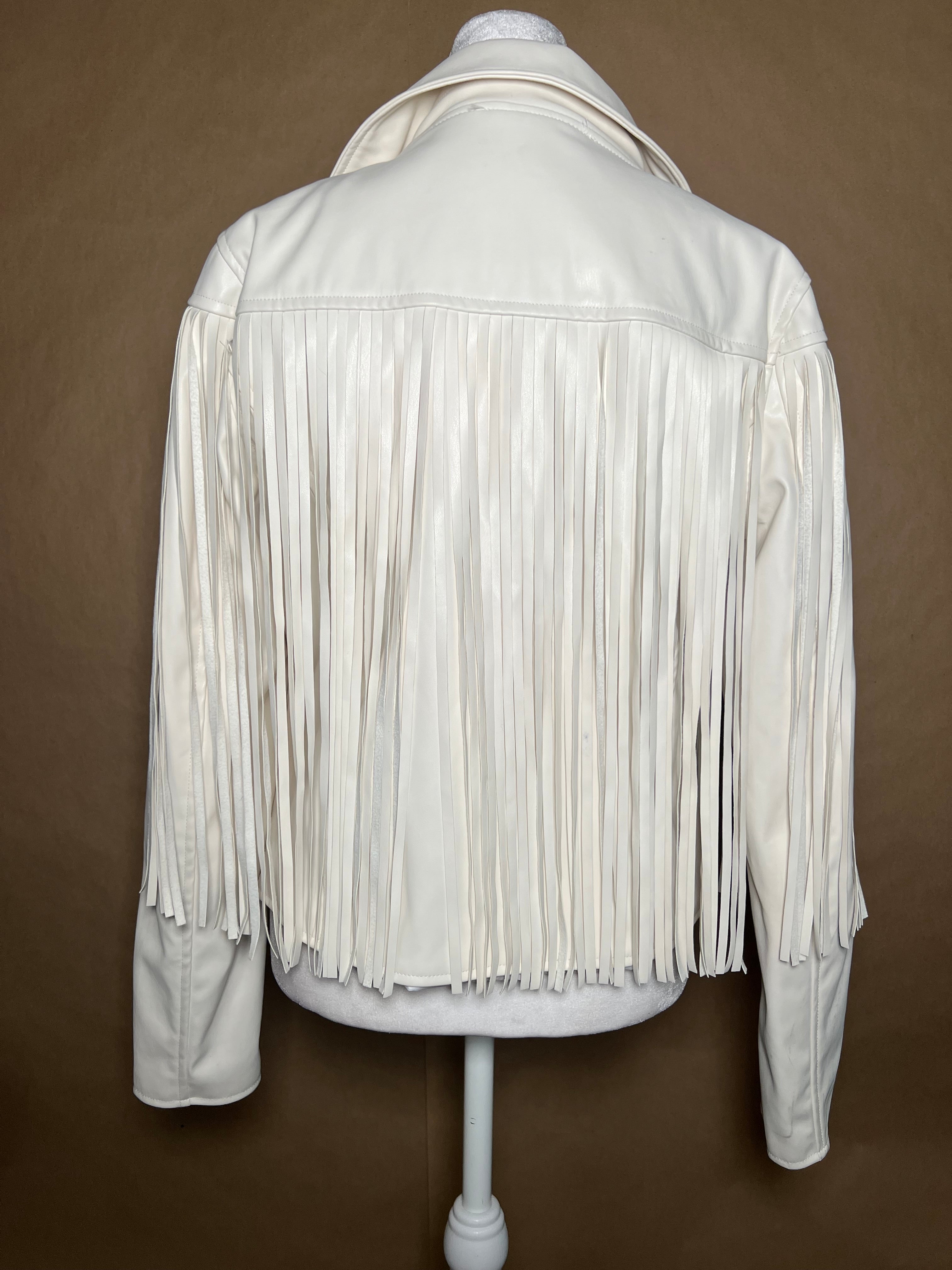 Blue B size medium leather fringe jacket NEW WITH TAGS