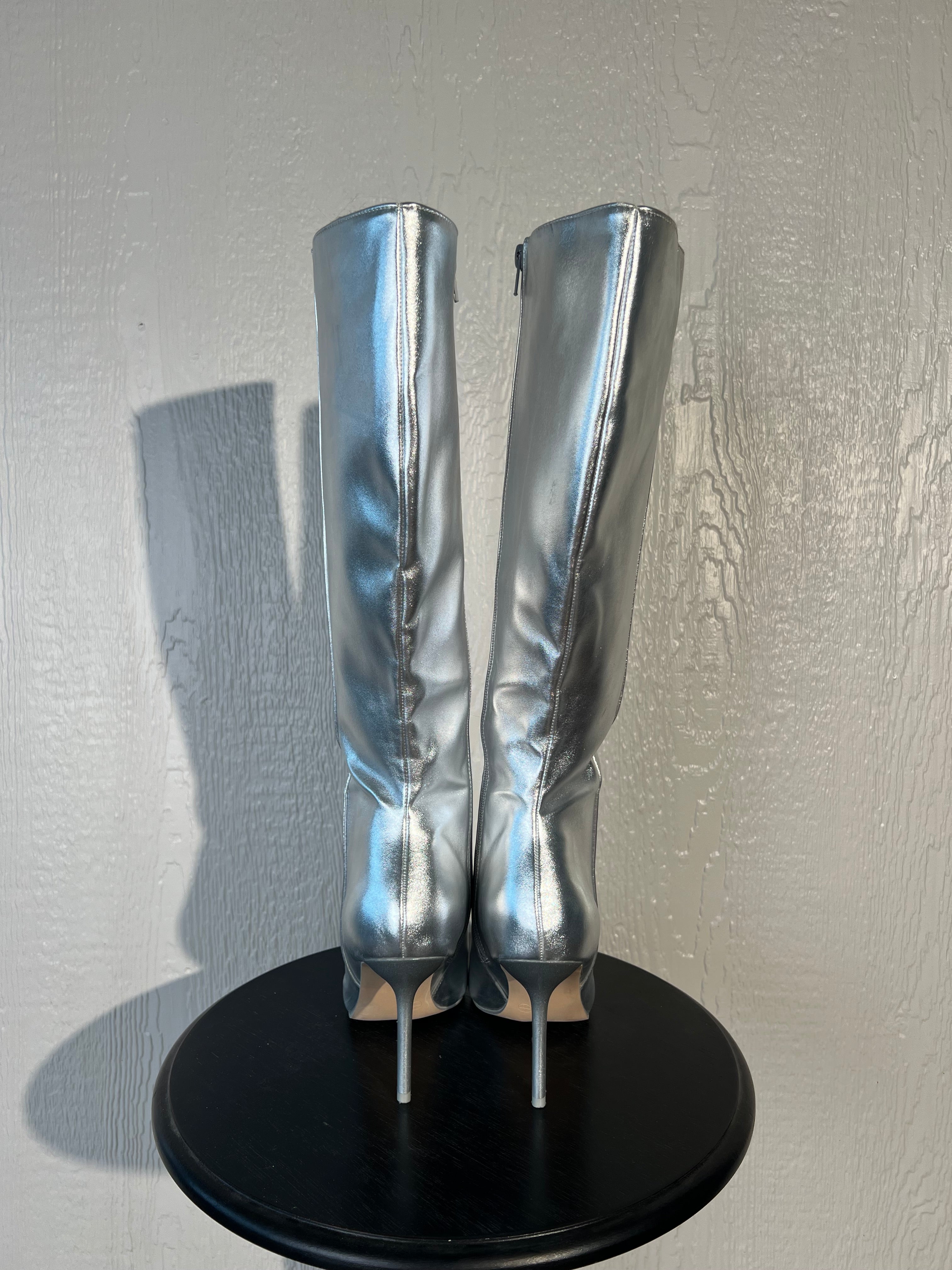 Fashion Nova size 9.5 silver heeled boots GENTLY USED