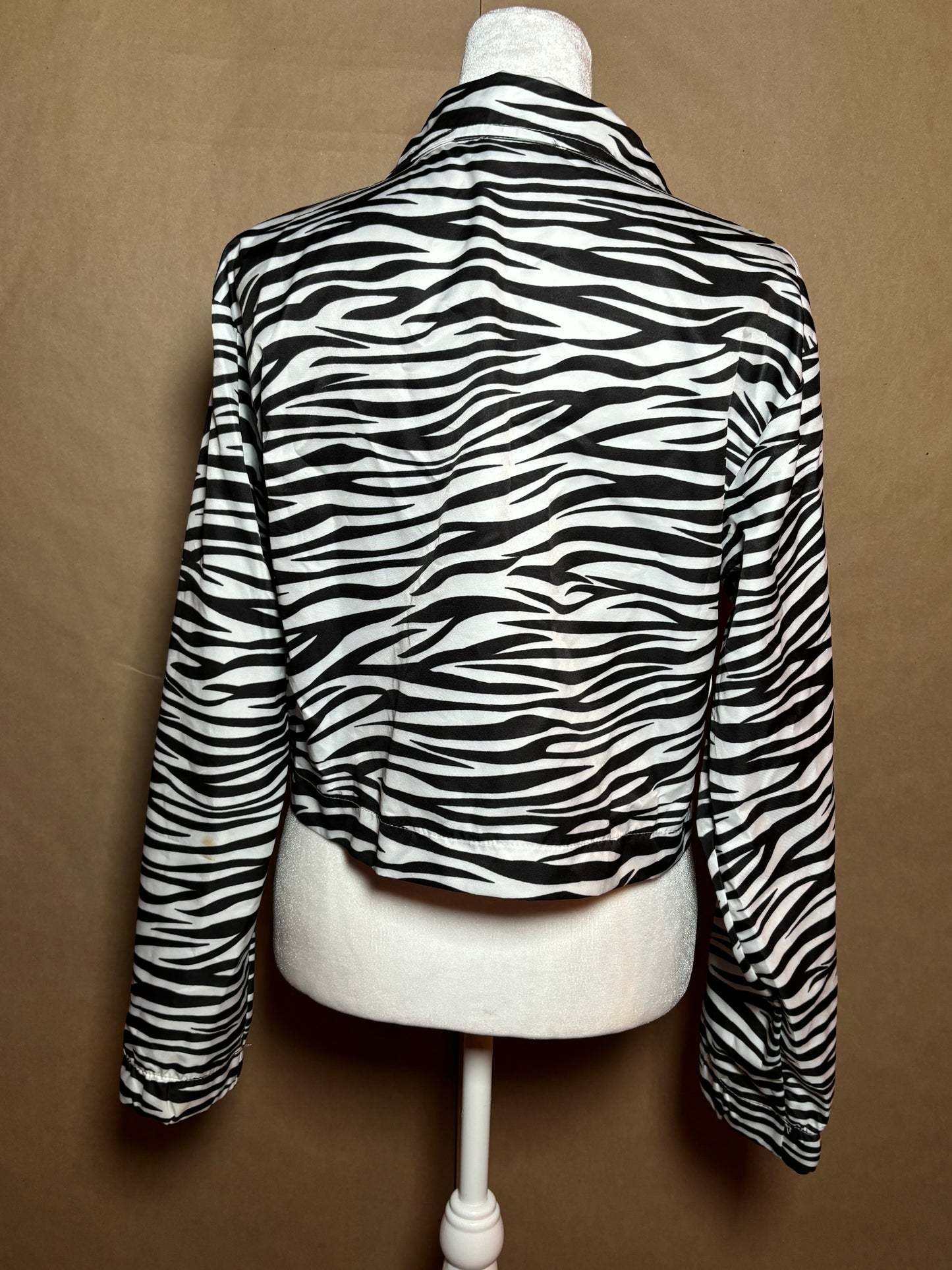 Pretty Little Thing size medium cropped zebra jacket GENTLY USED