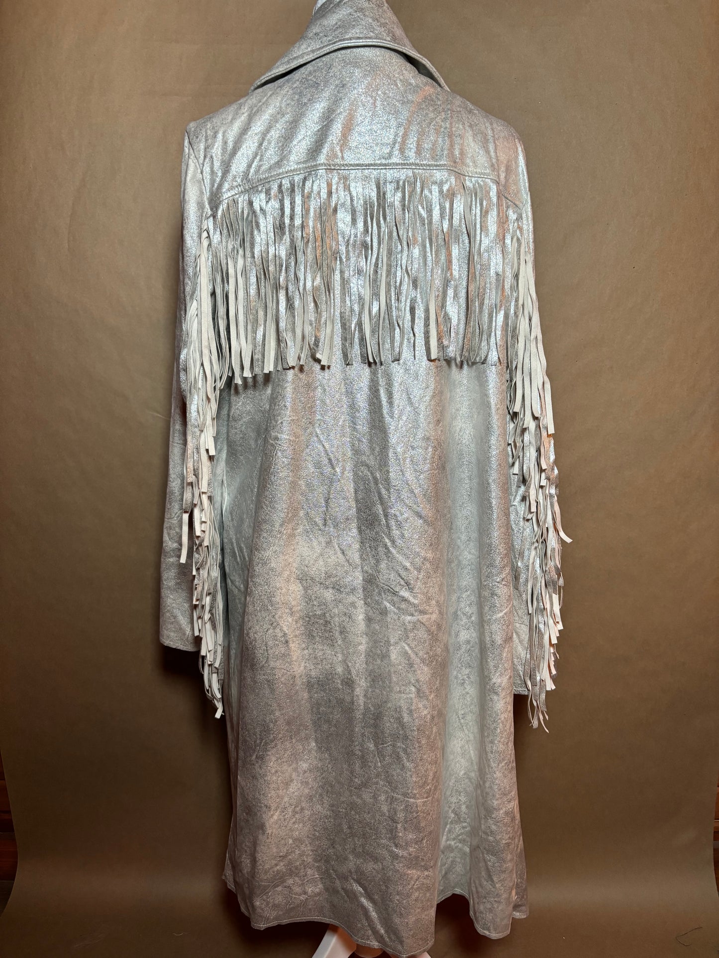 Shayanne size medium fringe metallic duster coat USED