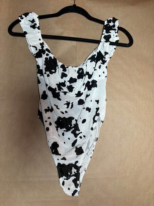 Motel size small cow print body suit off the shoulder GENTLY USED