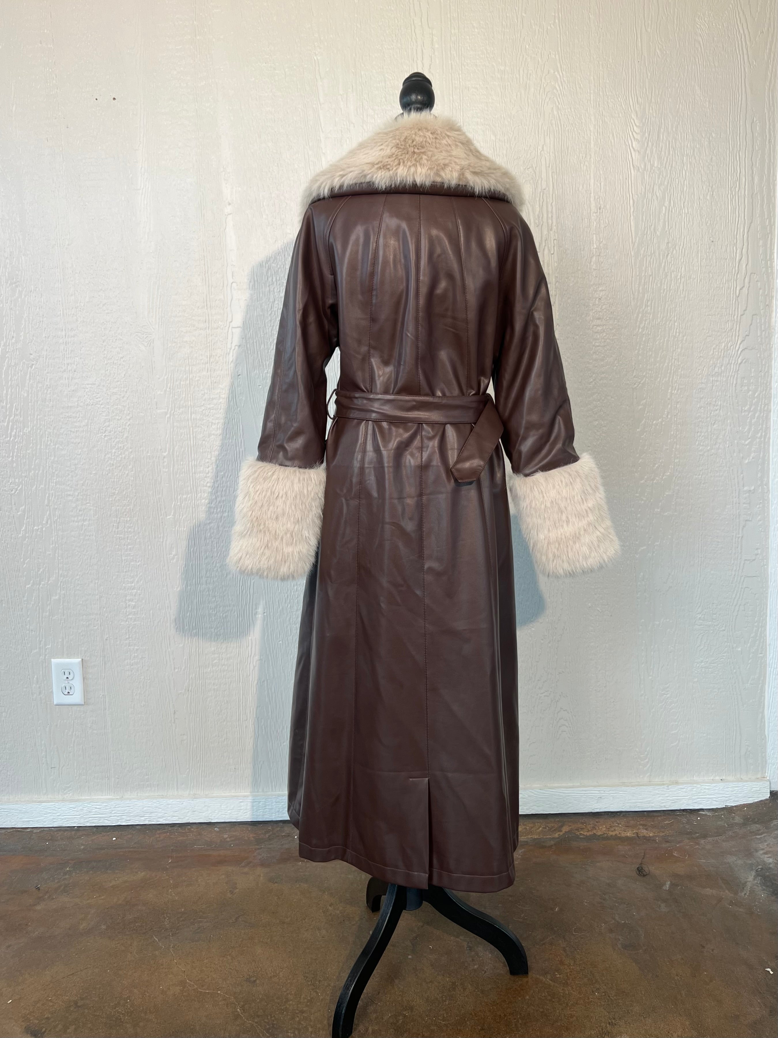 Nasty Gal size 8 faux leather/fur trench coat NWT